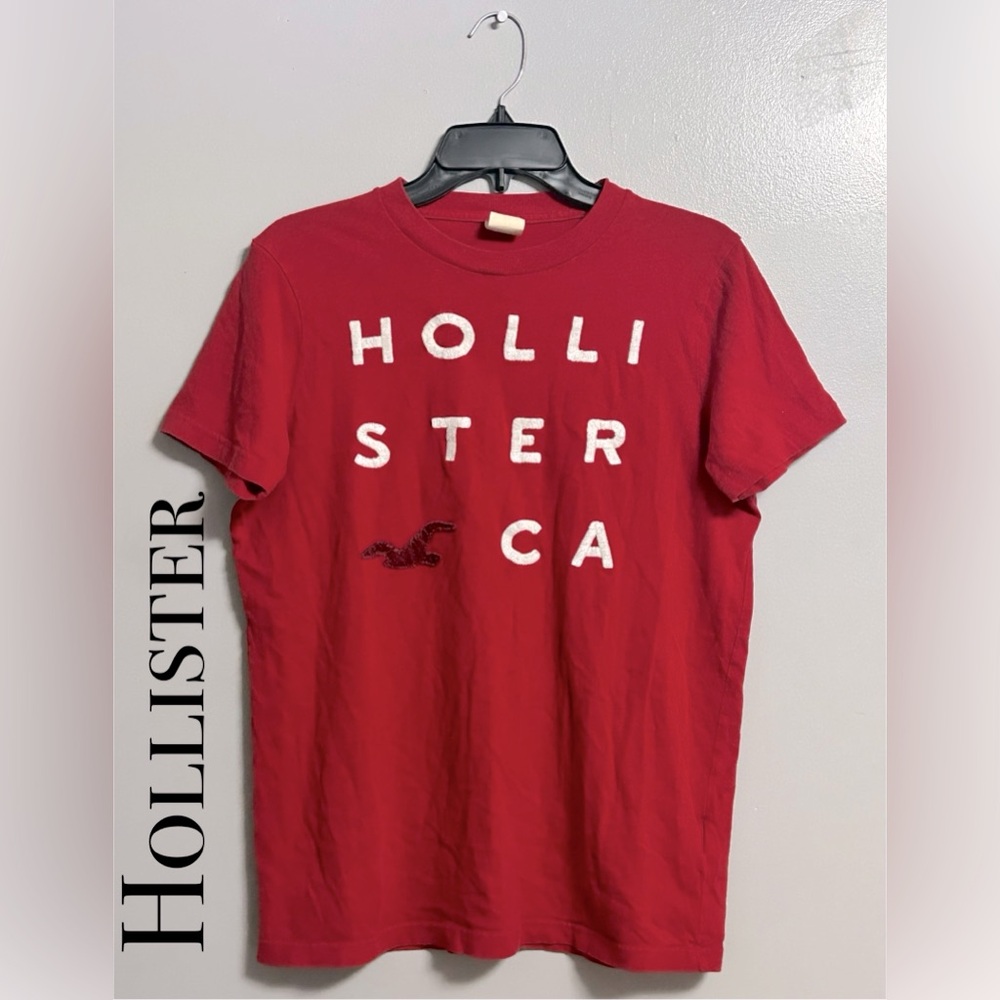 HOLLISTER MENS GRAPHIC T-SHIRT TOP RED COTTON SIZE MEDIUM EUC